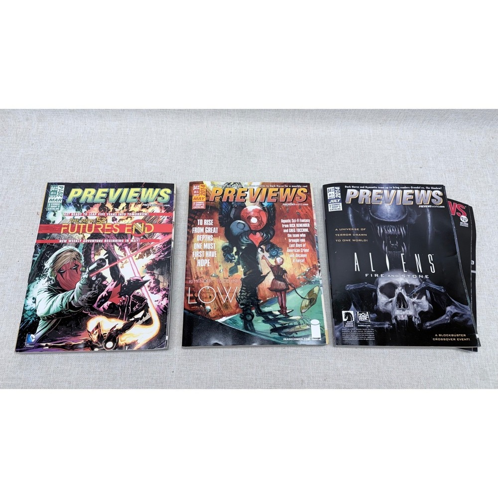 Lot of 3 Previews Comic Shop Catalogs 2014 Aliens Fire and Stone Futures End Low